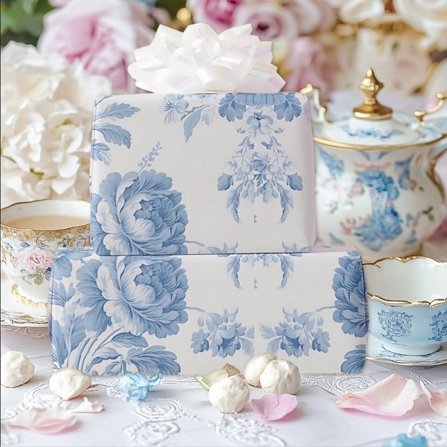 Papel De Regalo Elegante Boda francés de tela azul floral (Subido por el creador)