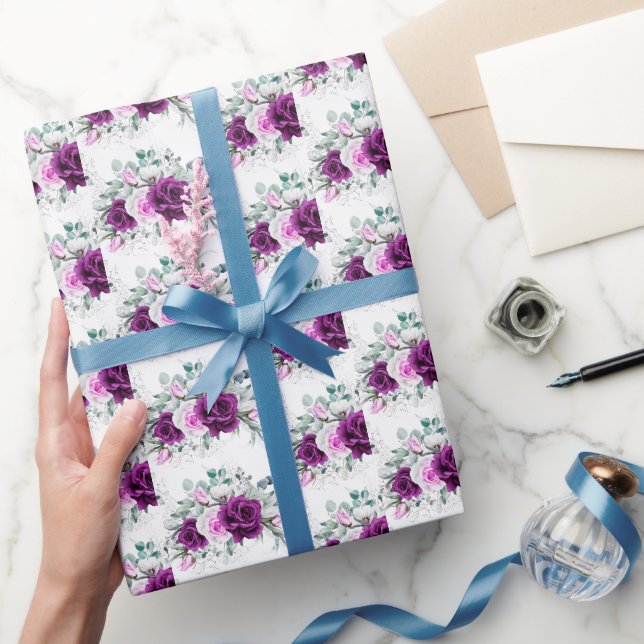 Papel De Regalo Elegante Boda Geométrico Rústico Morado Rubor (Regalar)