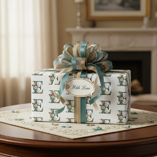 Papel De Regalo Elegante bohemio floral letra E