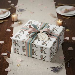 Papel De Regalo Elegante bohemio floral letra K