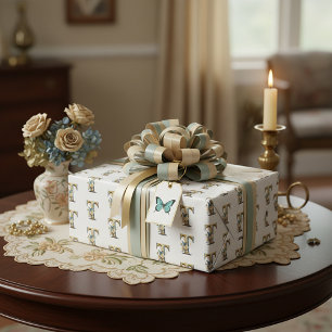 Papel De Regalo Elegante bohemio floral letra T