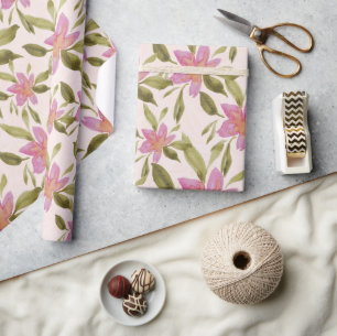 Papel De Regalo Elegante Boho Floral Acuarela Pintado a Mano 