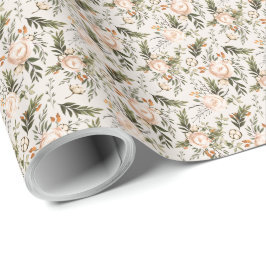 Papel De Regalo Elegante Boho Floral Marfil Terracotta