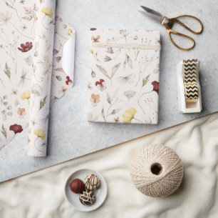 Papel De Regalo Elegante Boho Flores SilvestresFollaje 