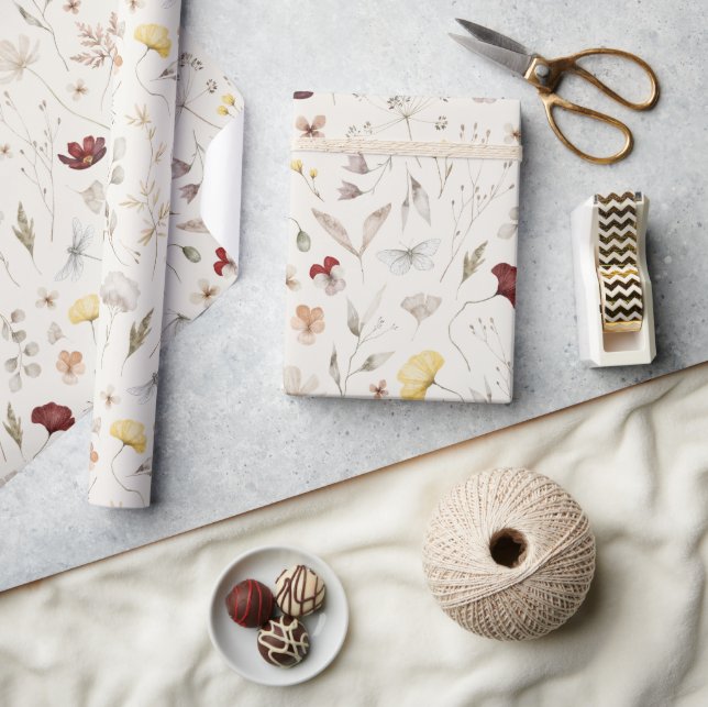 Papel De Regalo Elegante Boho Flores SilvestresFollaje  (Artesanía)