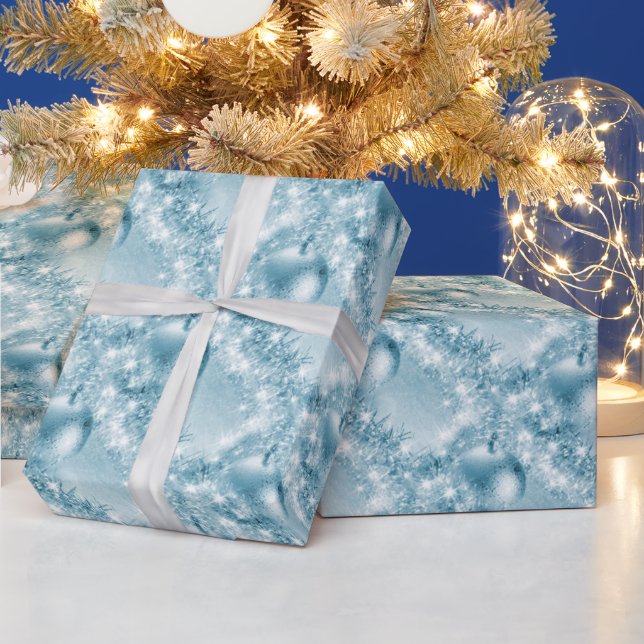Papel De Regalo Elegante bola de Navidades azules de hielo  (Vacaciones)