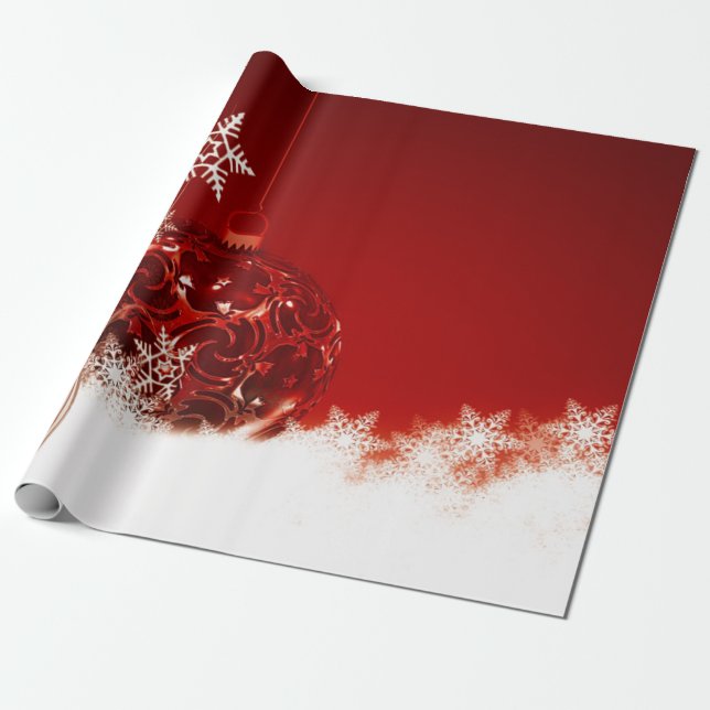 Papel De Regalo Elegante bola de Navidades rojos, feriado de nevad (Desenrollado)