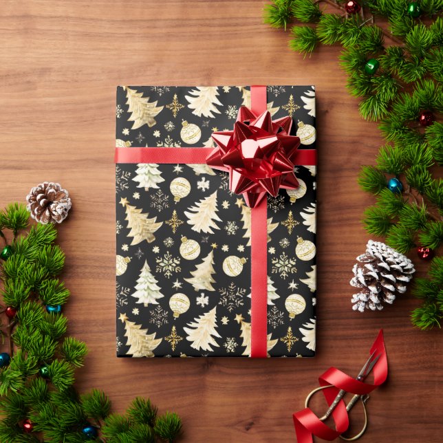 Papel De Regalo Elegante bolas de árbol de navidad con copas de ni (Regalo de vacaciones)