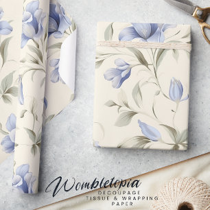 Papel De Regalo Elegante Bonito Floral azul sobre fondo crema