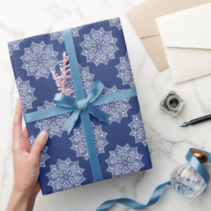 Papel De Regalo Elegante bonito patrón de mandala azul marino feme