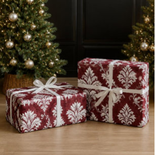 Papel De Regalo Elegante Borgoña, Damasco Blanco Victoriano de Nav
