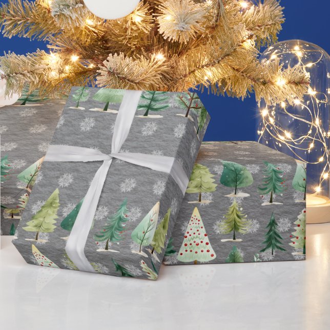 Papel De Regalo Elegante bosque de árboles de Navidad en gris acer (Vacaciones)