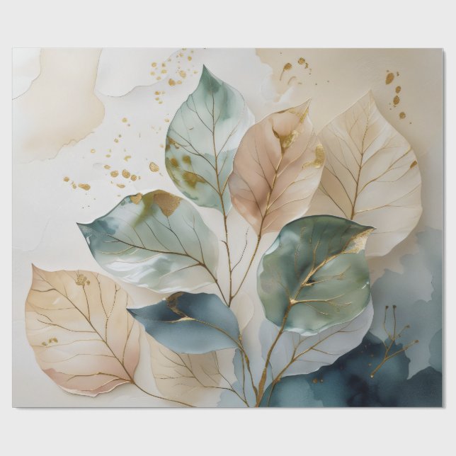 Papel De Regalo Elegante Botánica de Oro (Superficie plana)