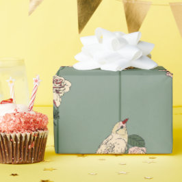 Papel De Regalo Elegante botánico con aves y flores de crema