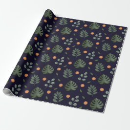 Papel De Regalo Elegante Botánico Floral Acuarela Azul Marino 