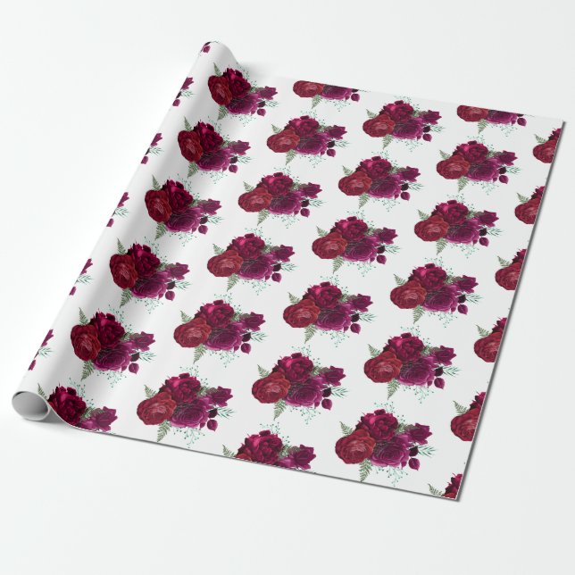 Papel De Regalo Elegante Bouquet Magenta Rosa Floral (Desenrollado)