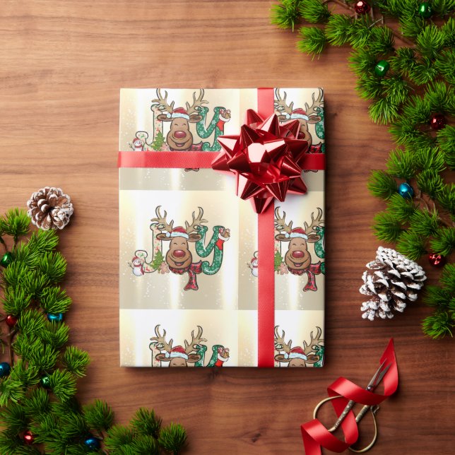 Papel De Regalo Elegante brillante, falso oro, reno, hombre de nie (Regalo de vacaciones)