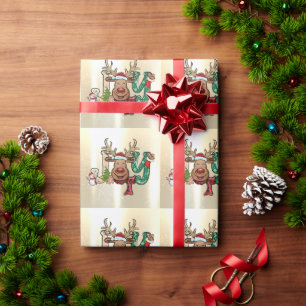 Papel De Regalo Elegante brillante, falso oro, reno, muñeco de nie