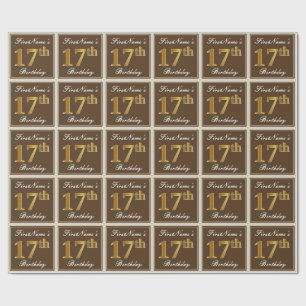 Papel De Regalo Elegante, Brown, 17mo cumpleaños del falso oro +