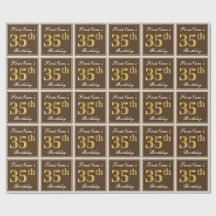 Papel De Regalo Elegante, Brown, Faux Gold 35 cumpleaños + nombre