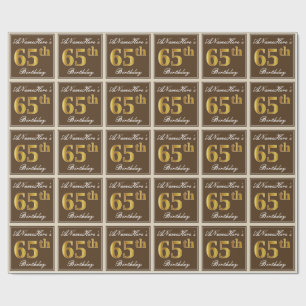 Papel De Regalo Elegante, Brown, Faux Gold 65th Birthday + Nombre