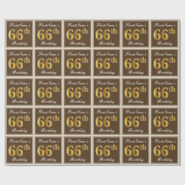 Papel De Regalo Elegante, Brown, Faux Gold 66th Birthday + Nombre