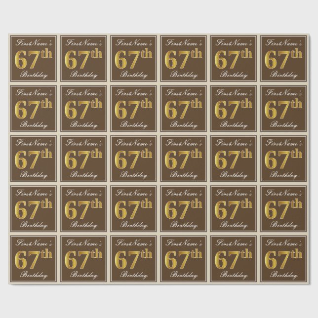 Papel De Regalo Elegante, Brown, Faux Gold 67th Birthday + Nombre (Superficie plana)