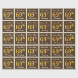 Papel De Regalo Elegante, Brown, Faux Gold 69th Birthday + Nombre