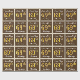 Papel De Regalo Elegante, Brown, Faux Gold 69th Birthday + Nombre