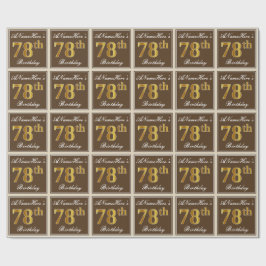 Papel De Regalo Elegante, Brown, Faux Gold 78th Birthday + Nombre