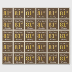 Papel De Regalo Elegante, Brown, Faux Gold 81st Birthday + Nombre