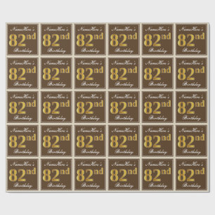 Papel De Regalo Elegante, Brown, Faux Gold 82nd Birthday + Nombre