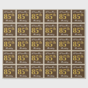 Papel De Regalo Elegante, Brown, Faux Gold 85th Birthday + Nombre