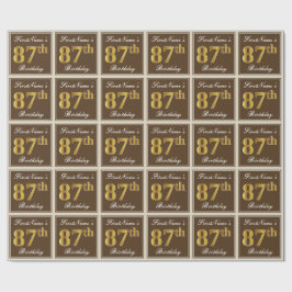 Papel De Regalo Elegante, Brown, Faux Gold 87th Birthday + Nombre