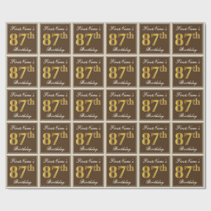 Papel De Regalo Elegante, Brown, Faux Gold 87th Birthday + Nombre