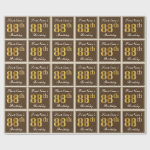 Papel De Regalo Elegante, Brown, Faux Gold 88th Birthday + Nombre