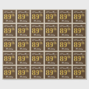 Papel De Regalo Elegante, Brown, Faux Gold 89th Birthday + Nombre