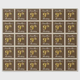 Papel De Regalo Elegante, Brown, Faux Gold Novena Cumpleaños + Nom