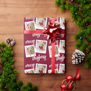 Papel De Regalo Elegante Burgundy Feliz Navidad 2 Foto de Perro