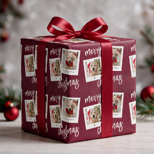 Papel De Regalo Elegante Burgundy Feliz Navidad 2 Foto de Perro