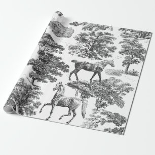 Papel De Regalo Elegante caballo blanco negro vintage en toile de 
