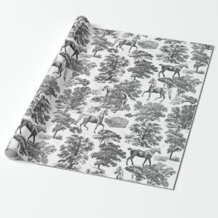 Papel De Regalo Elegante caballo blanco negro vintage en toile de 