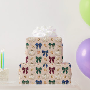 Papel De Regalo Elegante Calabaza Blanca Vintage y Lazos de Tercio