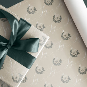 Papel De Regalo Elegante caligrafía de alegría Garland Wreath Mono