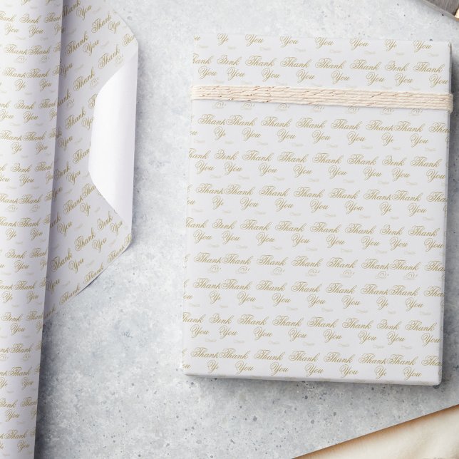 Papel De Regalo Elegante Caligrafía Oro Florecer Gracias Formal (formal flourish calligraphy gold ivory white bridal shower thank you wrapping paper)