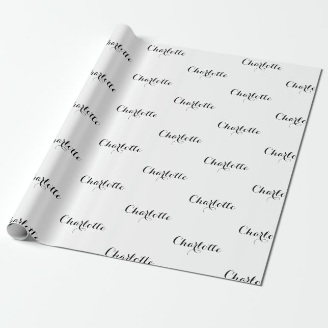 Papel De Regalo Elegante caligrafía personalizado en blanco y negr (Desenrollado)
