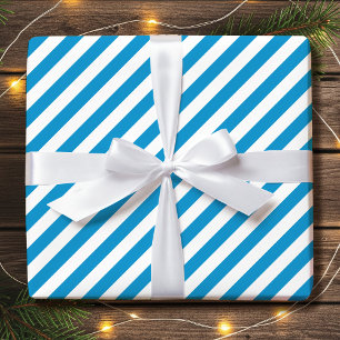 Papel De Regalo Elegante Candy Stried Diagonal Blue White