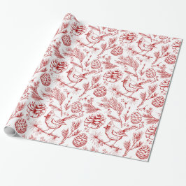 Papel De Regalo Elegante cardenal rojo pájaro, pino y berries