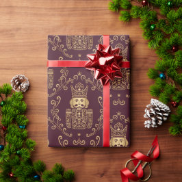 Papel De Regalo Elegante cascanueces navideño damasco dorado