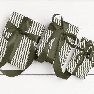 Papel De Regalo Elegante Cazador Verde y Blanco Delgado a rayas